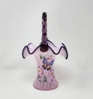 Fenton Butterfly Pink Chiffon Opalescent Rib Optic Basket Hand Painted Signed