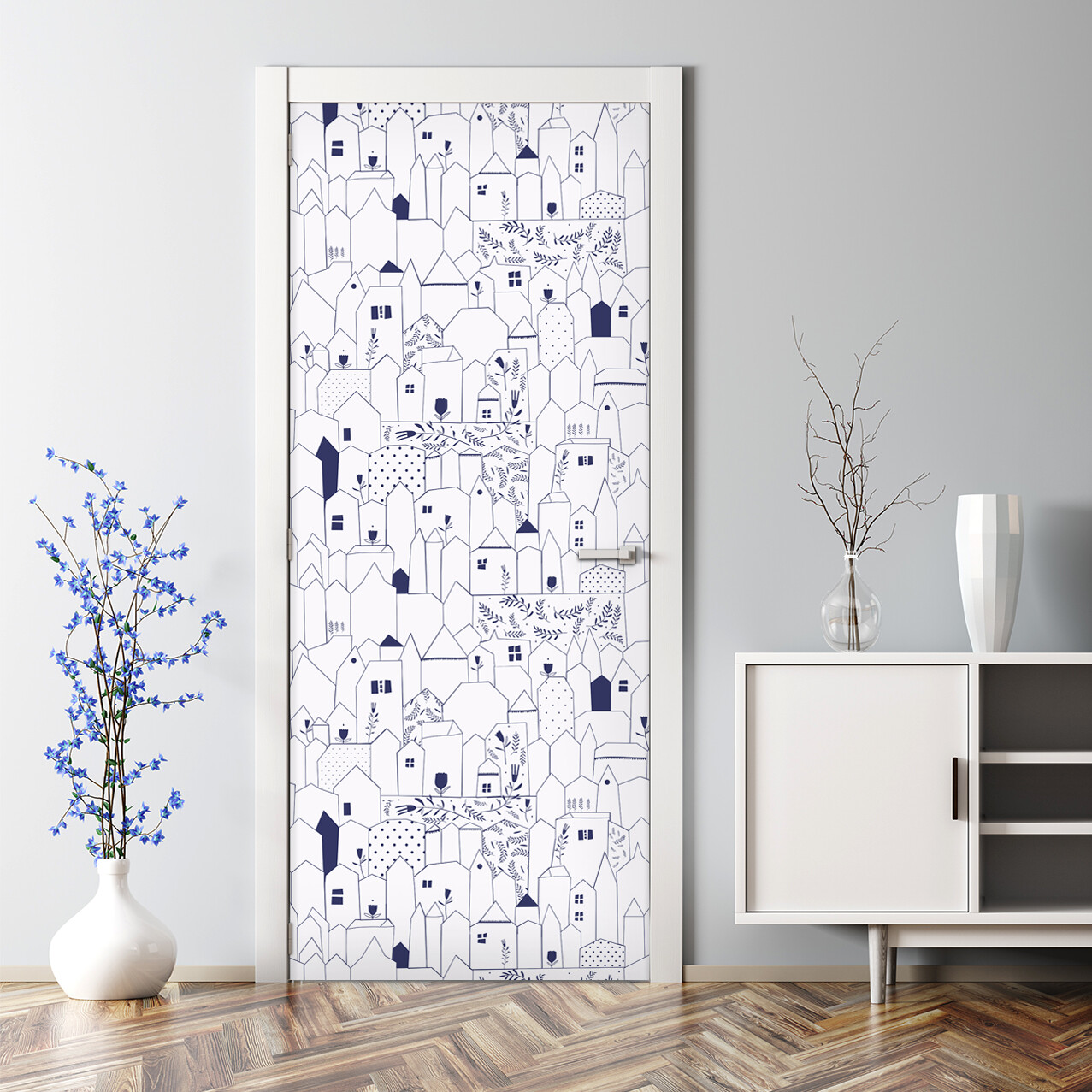 Blue City Removable White Door Decal Reusable Self-Adhesive Wallpaper Sticker  