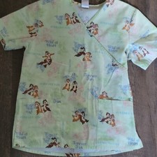 Wonderful WORD OF Disney SCRUB top SZ small- Chip  Dale