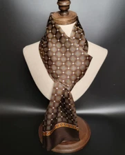 100% Silk Satin Scarf men women neckerchief Wrap Plaids Checks brown QS175-29