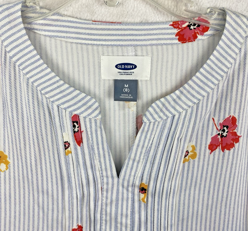 Old Navy Blue & White Stripe Floral Dress Girl's M (8) Pintuck Soft Rayon NEW - Picture 2 of 7