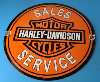 Vintage Harley Davidson Motorcycle Sign LARGE Gas Pump Porcelain Sign