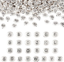 130Pcs 6X6.5Mm Alloy Oval Letter Beads Antique Silver Letter a - Z Alphabet Bead