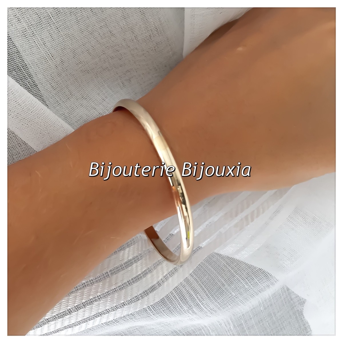 Bracelet Jonc Rigide épais 5mm Plaqué Or 18 Carats - Pour Femme - Garanti