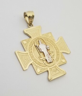 14K massives Gold zweifarbig San Benito-Heiliger Benedikt religiöser Anhänger für Halskette
