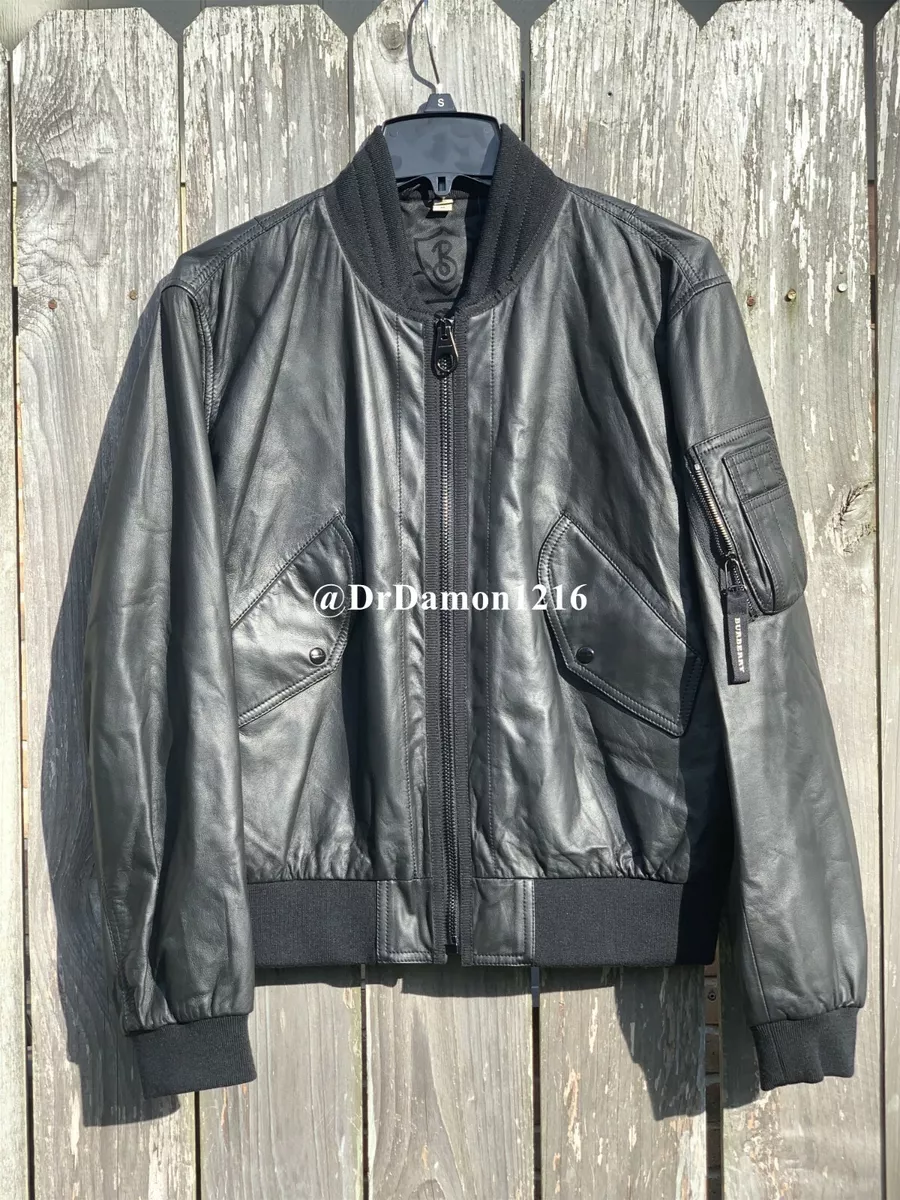 NWT Burberry Brit Men's Lambskin Leather Bomber Jacket Black 100% Authentic