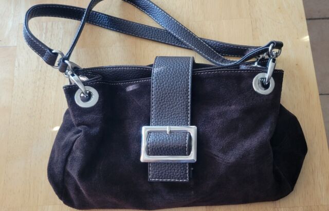 Chocolate Brown Faux Suede with Snap Closure Shoulder Handbag -Unbranded