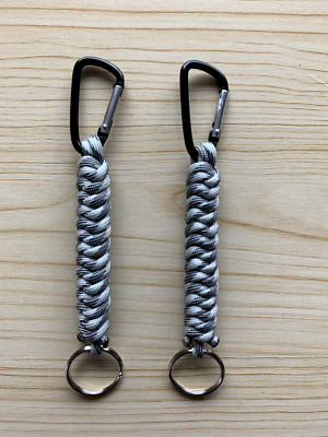 Set of 2, Survival Paracord Lanyard Keychains w/Carabiner - Gray Scale