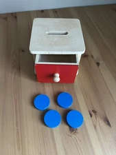 Montessori Wooden Toy Box With Drawer Coin Slot Thick Coins Hand/Eye Fine Motor