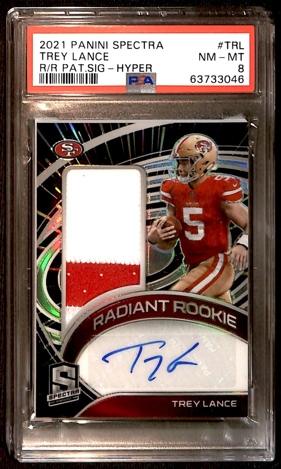 Trey Lance Panini Spectra Radiant Rookie Patch Signatures #TRL Hyper