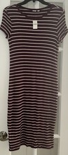 NWT GAP Purple Plum Striped Ribbed Midi T SHIRT DRESS Lined NEW Women’s XS NICE!