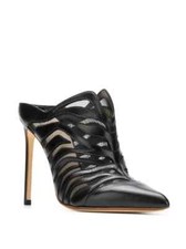 Scarpe Francesco Russo decolte mules nere in pelle con applicazioni tacco a spillo 39,5