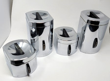 VINTAGE KROMEX MCM CHROME KITCHEN CANISTER SET STACKING COFFEE TEA FLOUR SUGAR