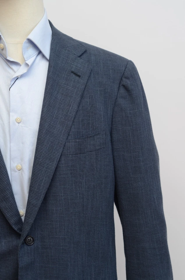KITON Luxury Men's Blue Cashmere & Bamboo Plaid Blazer Jacket Sz50 Made in Italy - Image 3 of 4