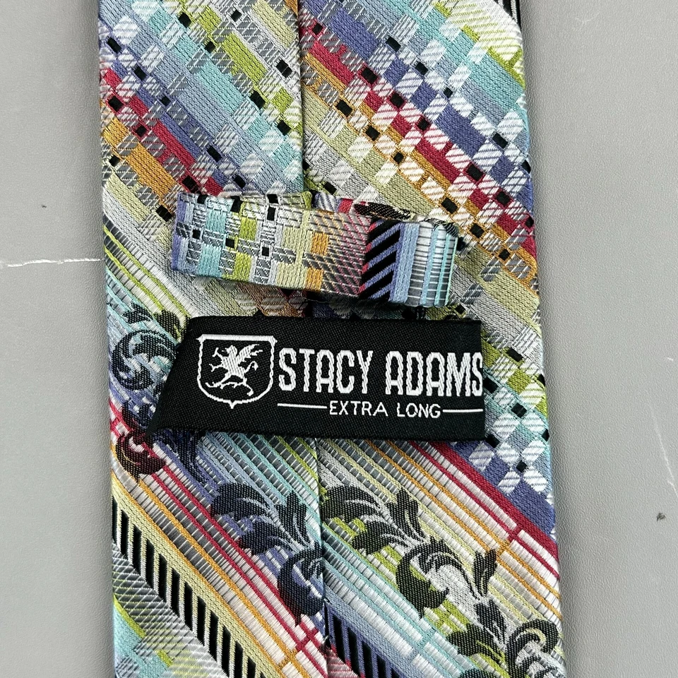 Stacy Adams Necktie Mens Blue Tie Rainbow Geometric Luxury Formal Work Striped - Image 3 of 4