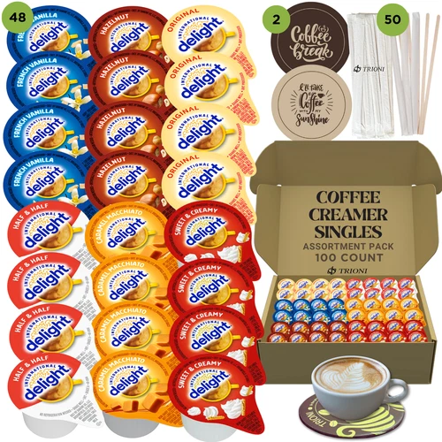 International Delight Coffee Creamer Singles, Coasters & Stirrers - 100 total ct