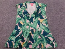 Catherine malandrino Womens Blouse Large Green floral pullover