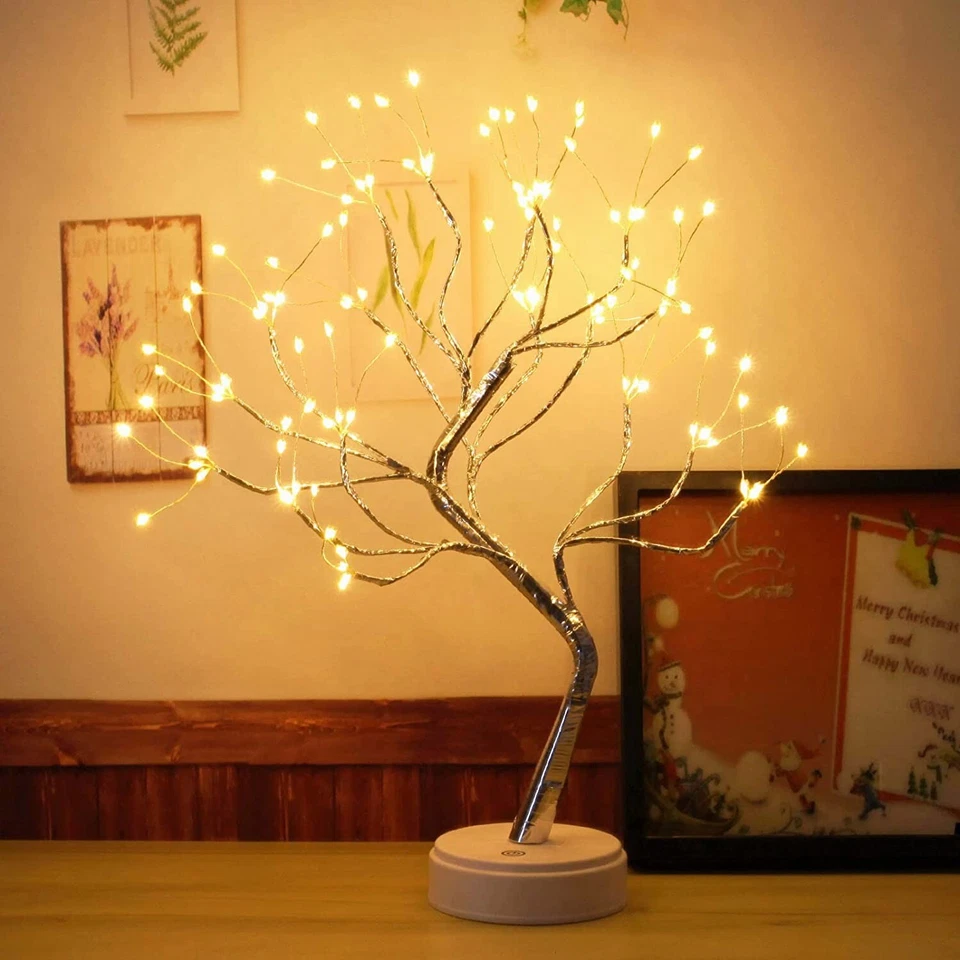 108 LED Night Light Tree Table Desk Lamp Silver Branch Battery USB Party Decor - image 2 of 4