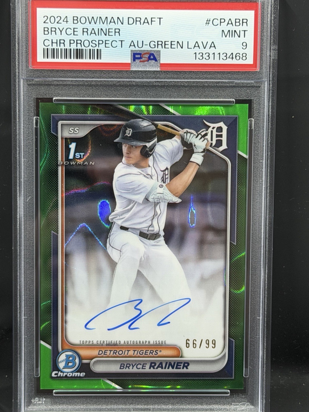 2024 Bowman Draft Chrome 1st Bryce Rainer Auto Green Lava Refractor /99 TIGERS