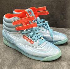 Reebok Freestyle High Top Sneaker Blue metallic with Orange interior, woman s