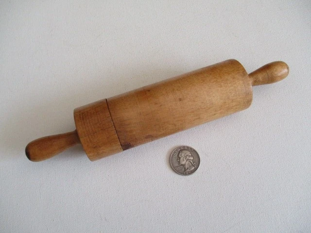Vintage Hollow Wooden Mini Rolling Pin for Storing Spices - 8 1/2 inches