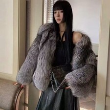 Pelliccia di volpe argentata corta imitazione, giacca pelliccia, top cotone termico ispessito