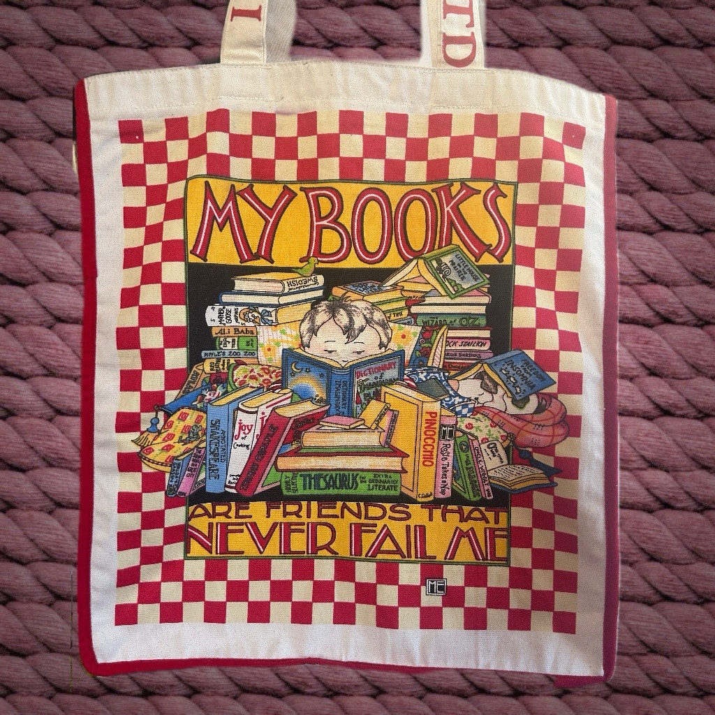 XL Vintage Canvas Tote Bag Imagine Nation Books Inc, Front and Back graphic