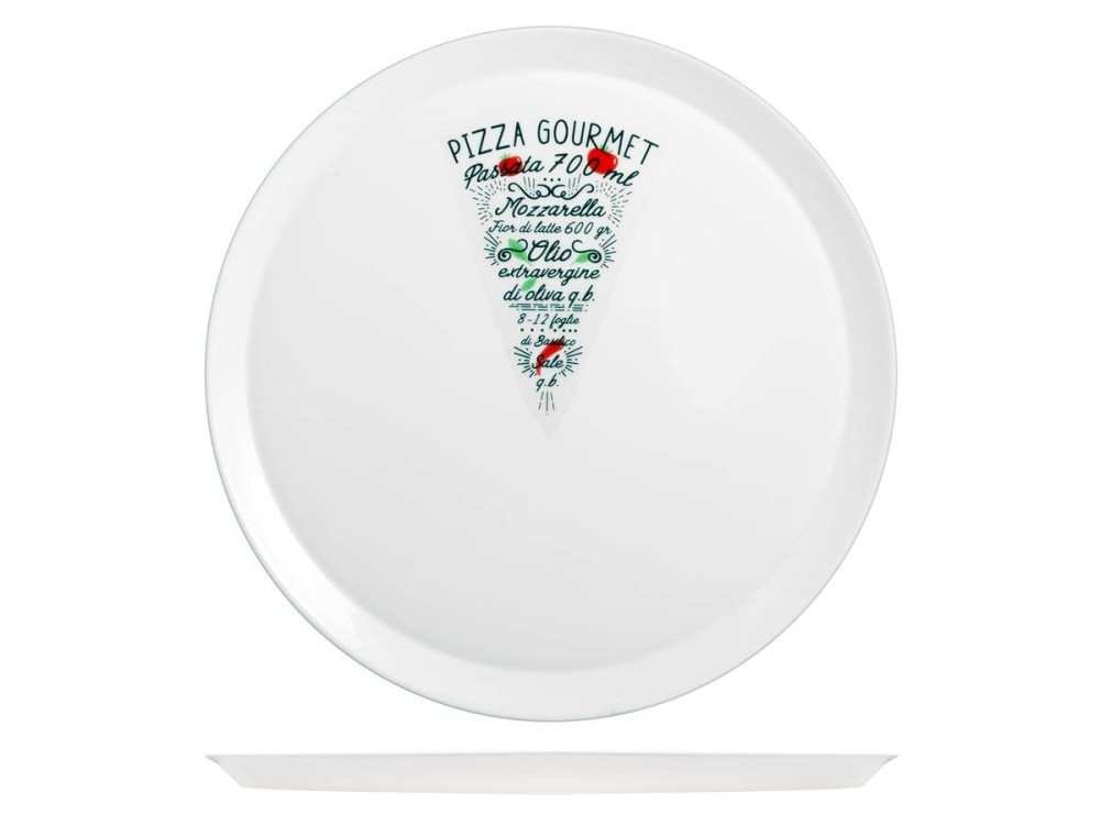 6 Pizza Plates In Opal, Slice Decoration 33.5 Cm White Bormioli Rocco