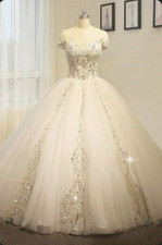 Princess White Ivory Wedding Dresses with Beaded Lace Appliques A Line Bridal