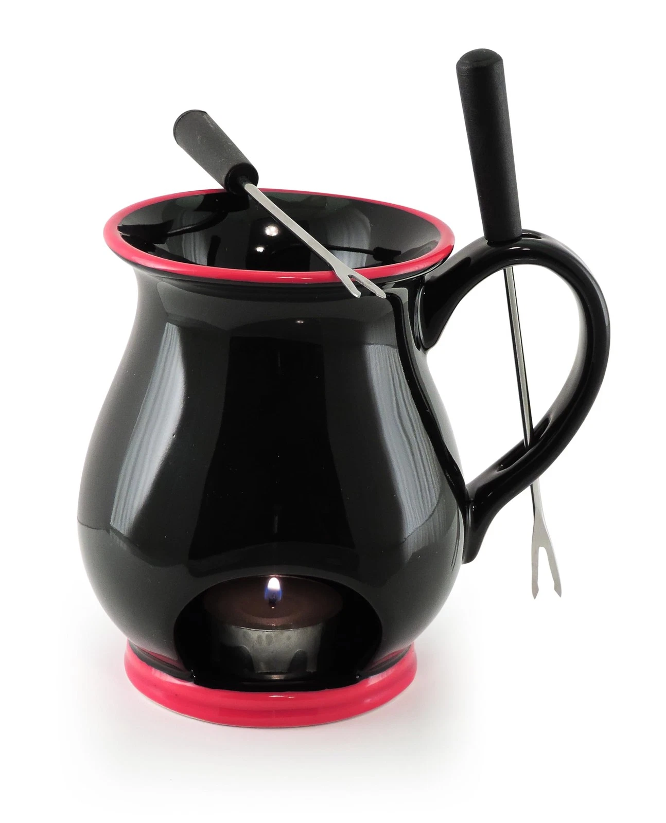 F66328 Indulge Chocolate Fondue Mug Set 4-Piece, Ceramic/Stainless Steel, Sc...