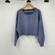 Aerie Womens Blue Cropped Sweatshirt Relaxed Fit Exposed Seams Medium