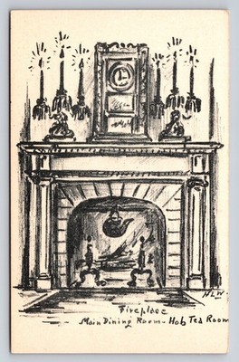 Vintage Hob Tea Room Fireplace Postcard Wilmington Delaware 1907-1915