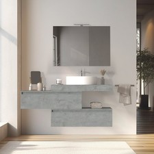 Mobile bagno sfalsato sospeso 80 cm in legno  con 2 cassettoni lavabo specchio