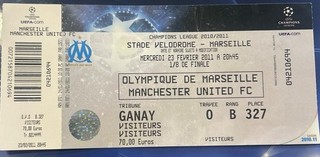 Marseille v Manchester United Away Ticket Stub Champions League 2011
