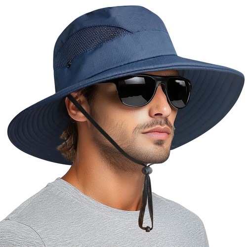 Sun Bucket Hats for Men Women 3” Wide Brim UPF 50+ Fishing & Beach Hat Blue