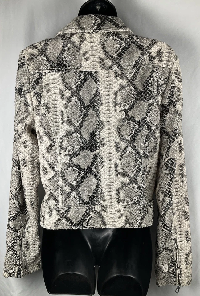 Chaqueta de moto ABS Allen Schwartz para mujer talla M imitación piel de serpiente gris/negro/rosa Foto 3 de 4