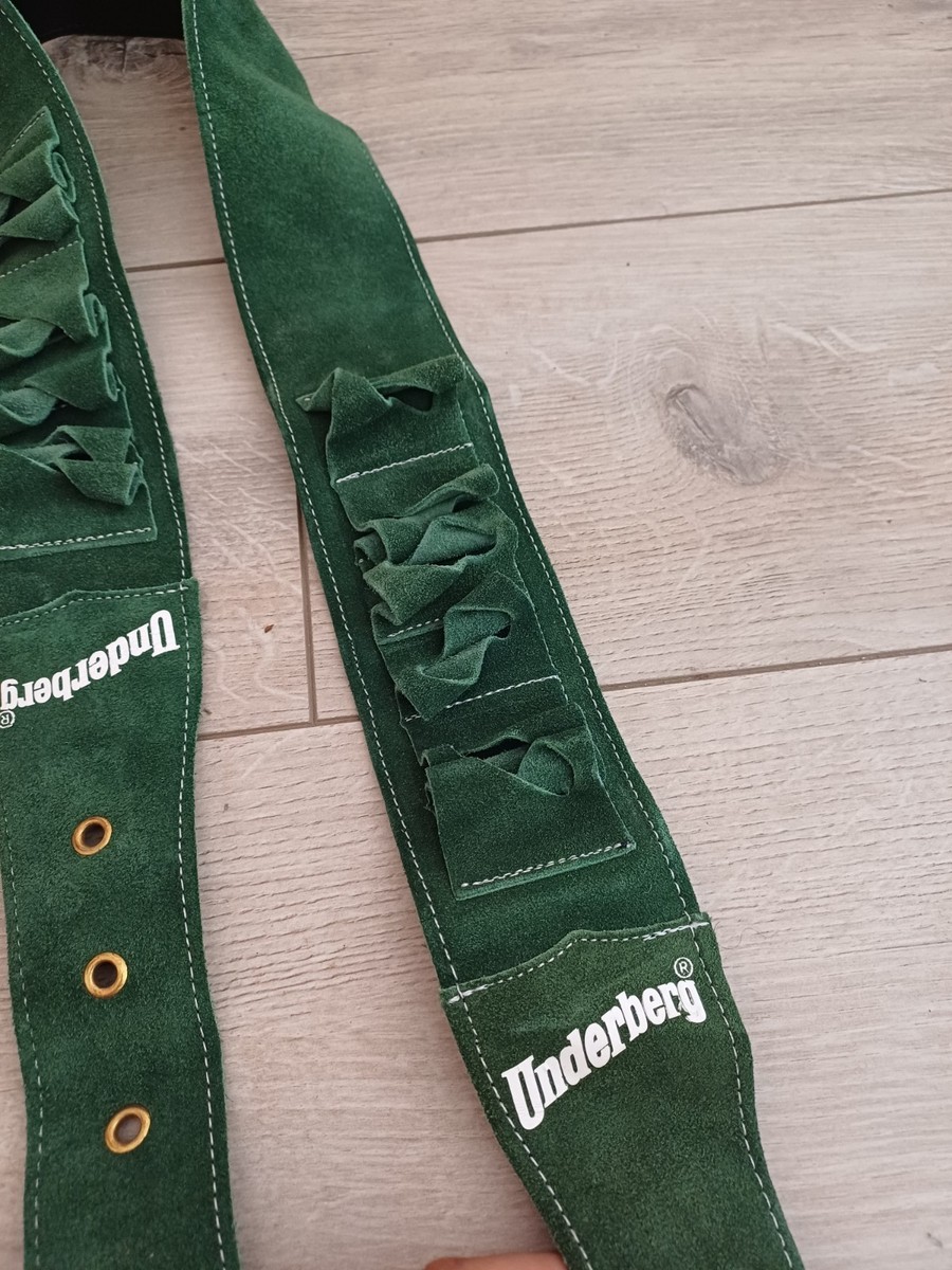 RARE 50'' GREEN UNDERBERG SUEDE GUN BELT BUCKLE BEER BITTER HOLDER