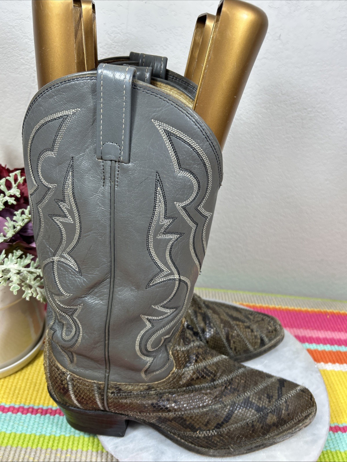 Dan Post Python Snakeskin Gray Leather Western Co… - image 4