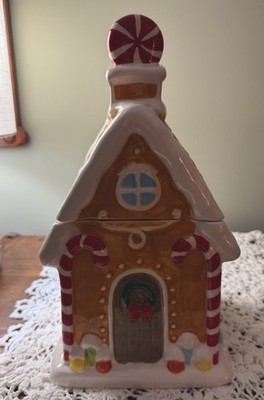 David's Cookies Snow Covered Cookie Jar Gingerbread House Christmas Decor