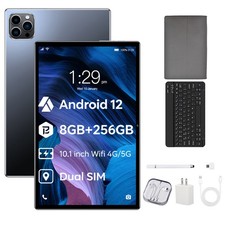 Phone Call Tablet 10.1 inch 256GB Android 12 Wifi 4G/5G Dual SIM Bundle Keyboard