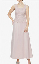 Alex Evenings Lace-Top satin Gown, Taupe, SIZE-8