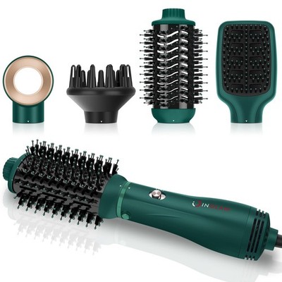 Hair Dryer Brush 4-in-1 Ionic Titanium Barrel Hot Air Styler Dark Green INGLAM