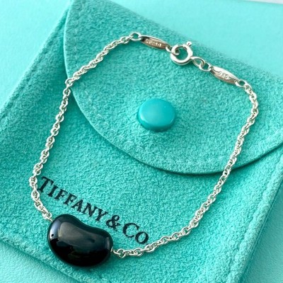 Authentic Tiffany & Co. Elsa Peretti Black Jade Bean Bracelet 925 ''6.6 VS2fe