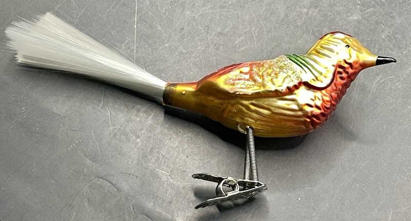 Antique Mercury Blown Glass Bird Clip-on Ornament 1940's 5" Long