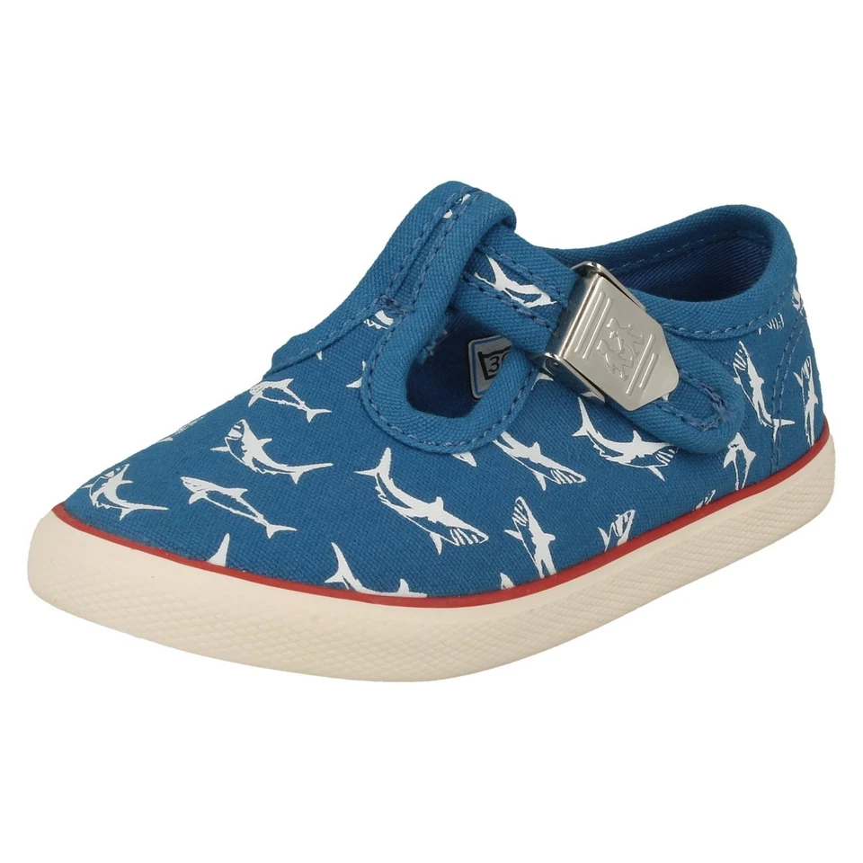 StartRite Boys Shoes Surf Shark print Canvas Summer Shoes Blue White buckle