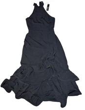 Fashion Nova Black Ruffle Maxi Dress Size M Halter High Neck Evening Formal