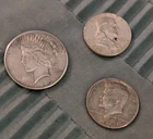 1925 Peace Dollar Nice, 1962‑P Franklin XF,  1968‑D Kennedy • 3‑Coin Silver Lot