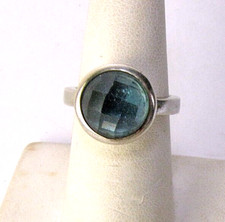 Vintage Ring Faceted Round Blue Glass Solitaire Sterling Silver Size 6 Band