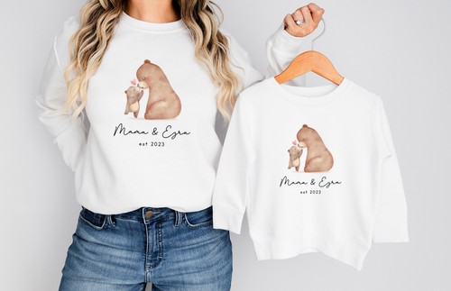 Personalised Mum & Baby Bear Sweatshirt Set Matching Jumper Gift Mum & Child - Picture 2 of 9