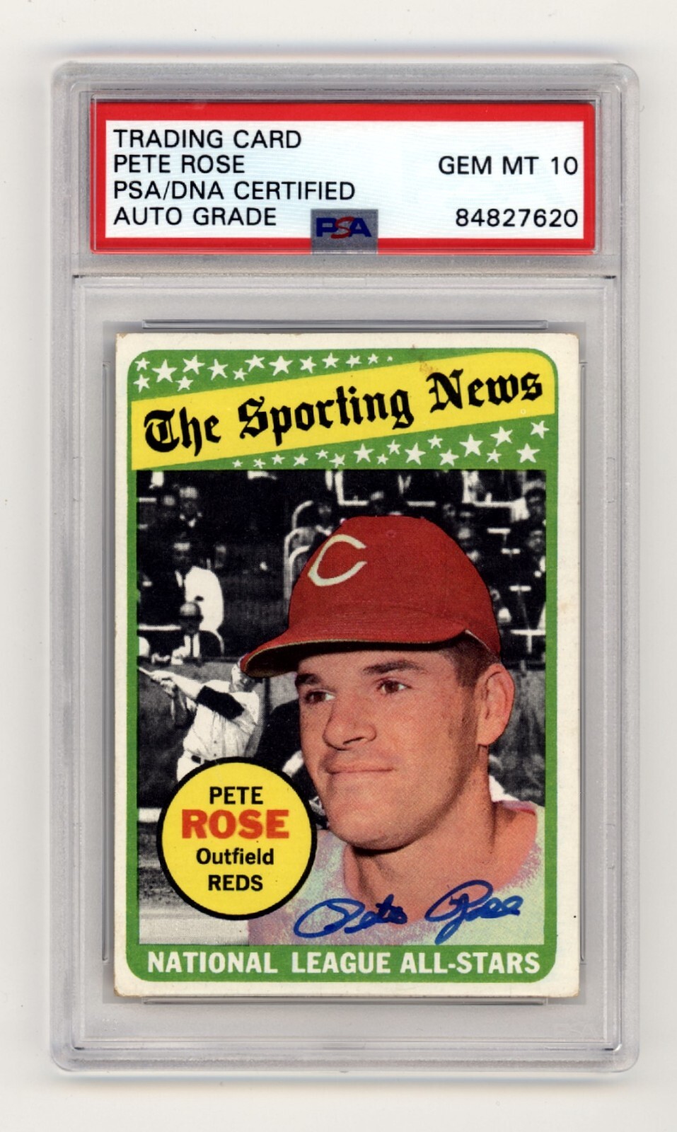 Pete Rose 1969 Topps 424 Sporting News NL AllStars Signed PSA 10 Auto